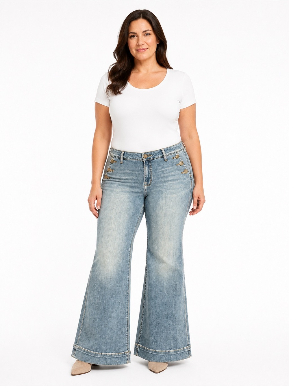 Chico’s Flare Jeans Women’s Size 1R US 10 Light Wash Gold Sailor Buttons